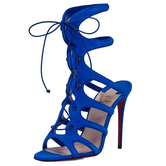 Christian Louboutin Blue (Electric) Amazoulo 100 Gladiator Caged Suede High-heel - Picture 1 of 5